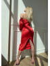 Sexy Satin Back Slit Party Dress With Removable Sleeves